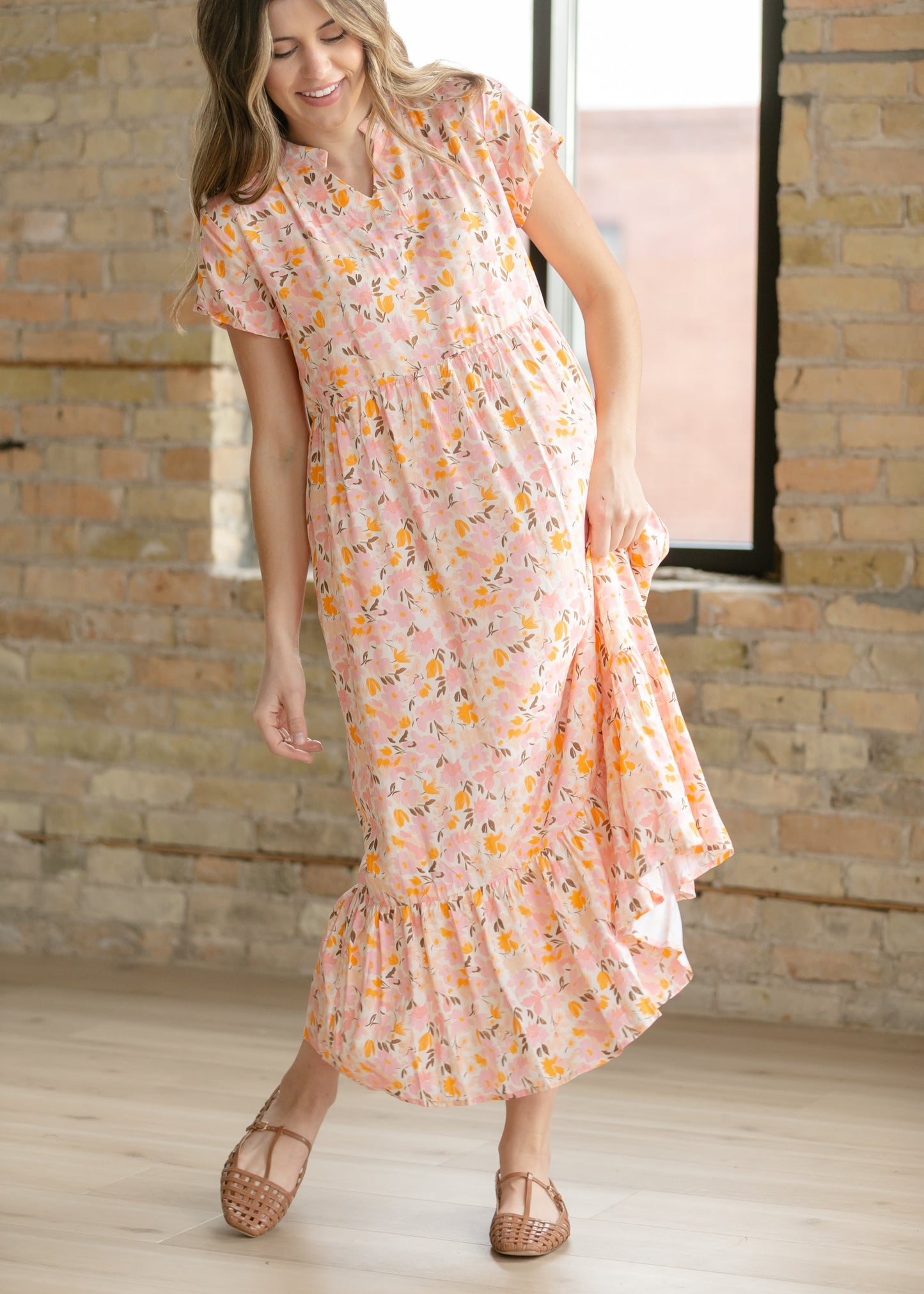 Jaydrien Floral Flutter Sleeve Midi Dress