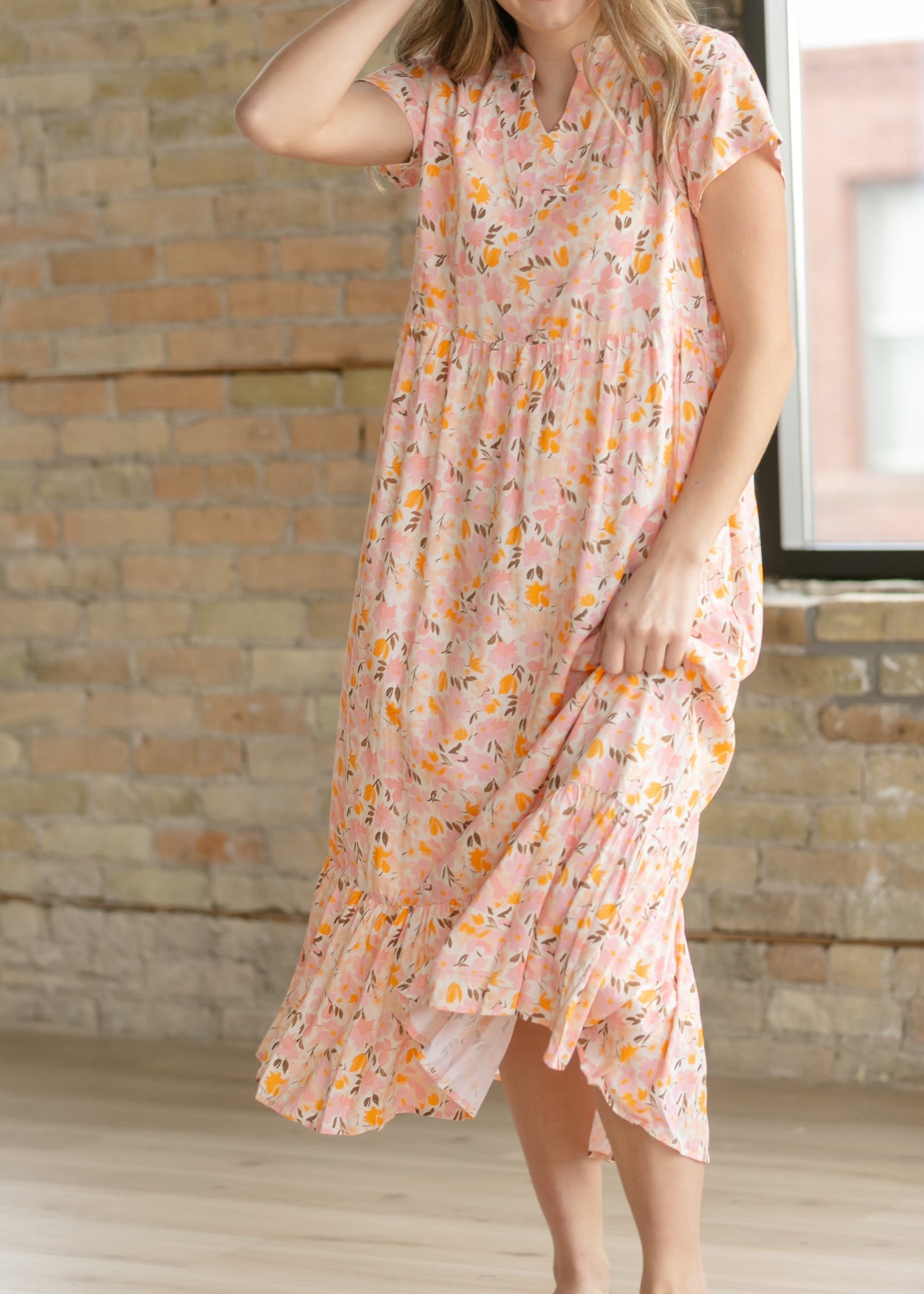 Jaydrien Floral Flutter Sleeve Midi Dress
