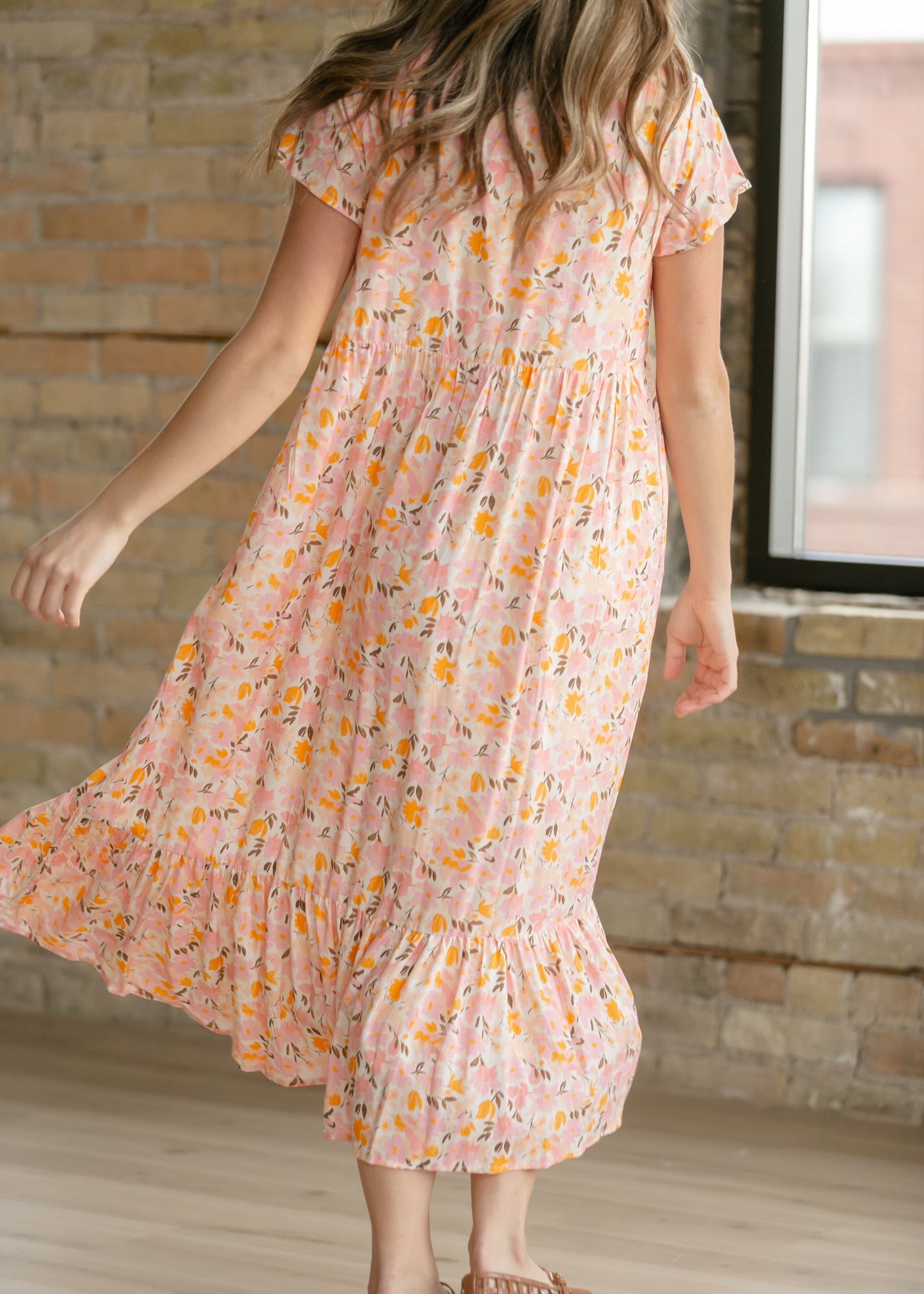 Jaydrien Floral Flutter Sleeve Midi Dress