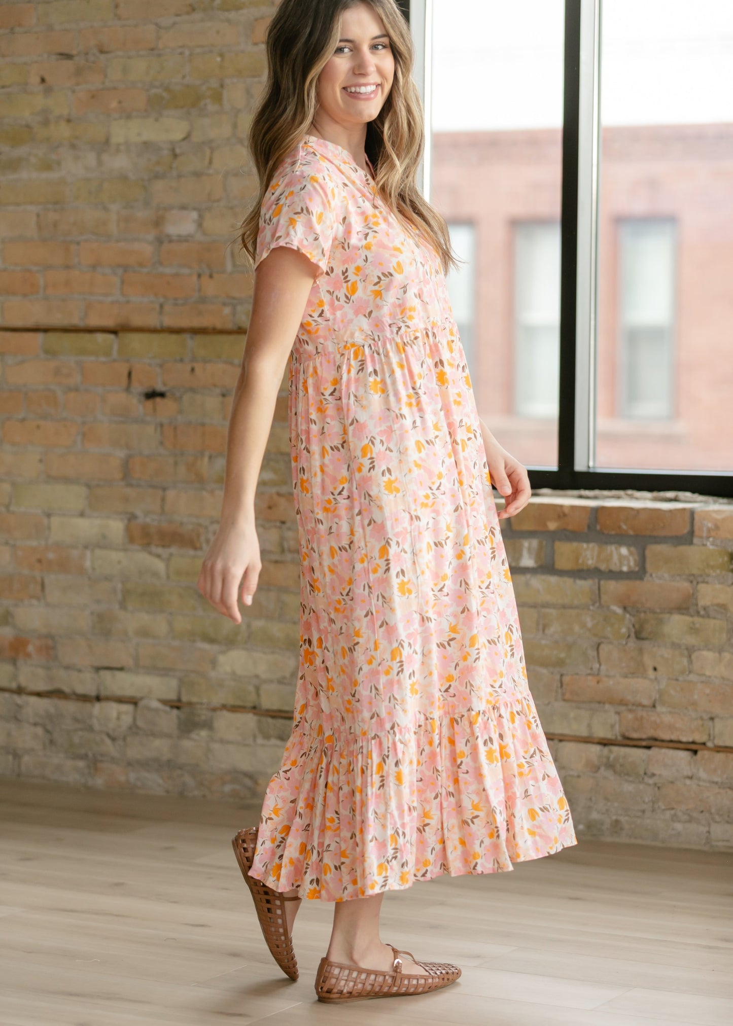 Jaydrien Floral Flutter Sleeve Midi Dress