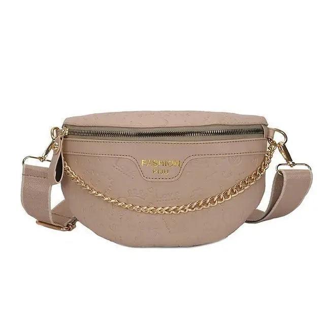Retro Waist Fanny Pack Purse Leather with Gold Chain