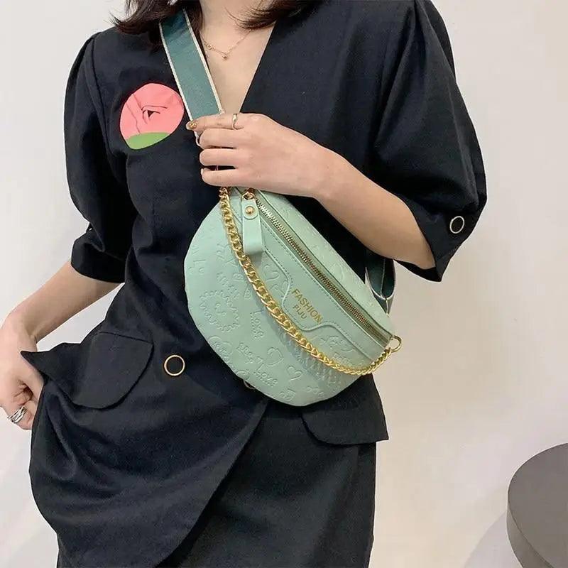 Retro Waist Fanny Pack Purse Leather with Gold Chain