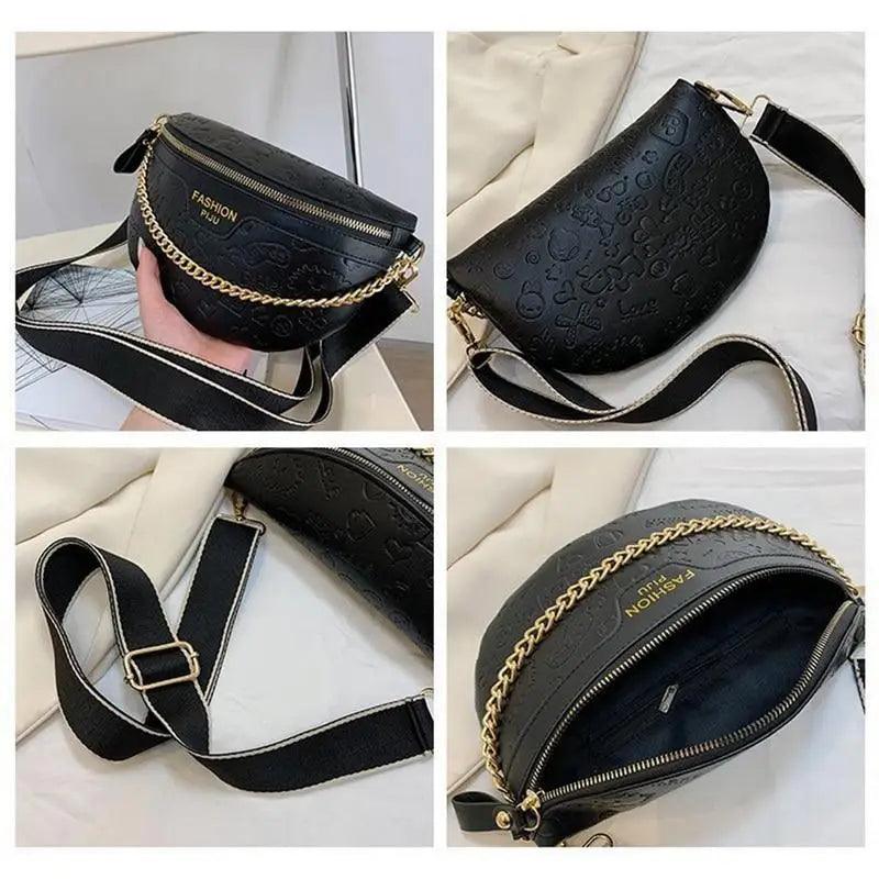 Retro Waist Fanny Pack Purse Leather with Gold Chain