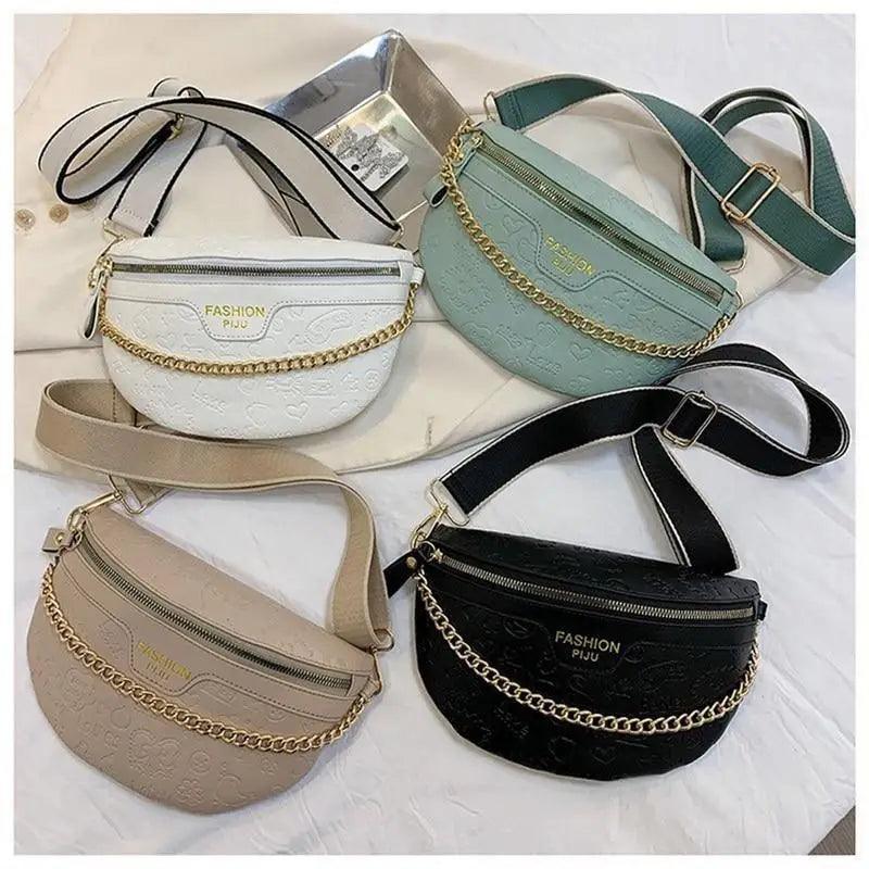 Retro Waist Fanny Pack Purse Leather with Gold Chain