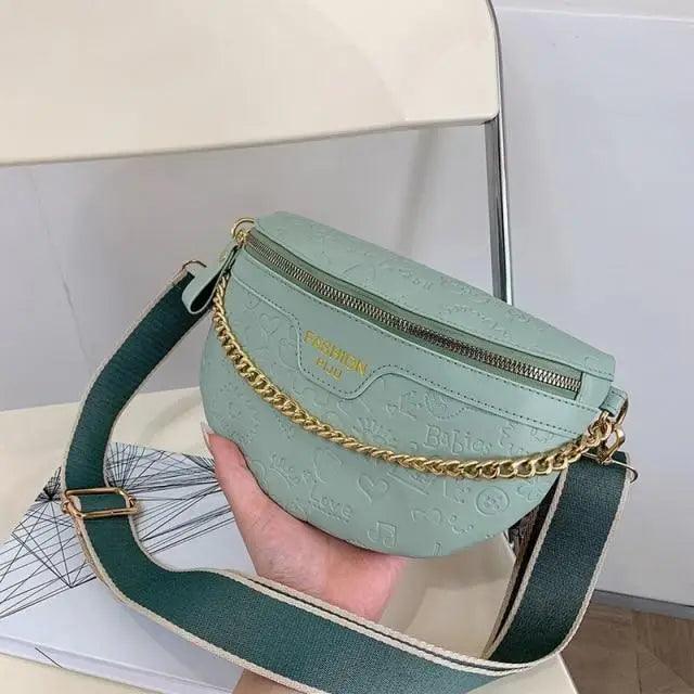 Retro Waist Fanny Pack Purse Leather with Gold Chain