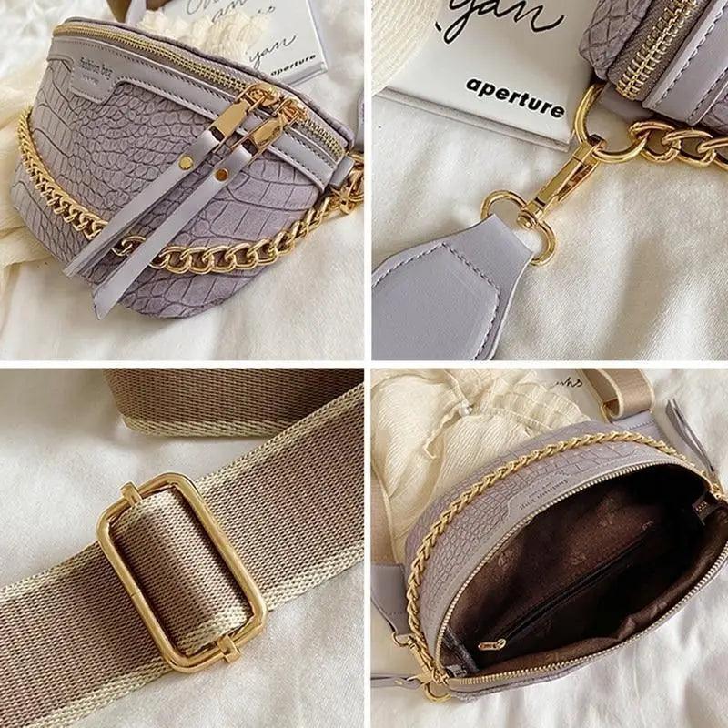 Retro Waist Fanny Pack Purse Leather with Gold Chain