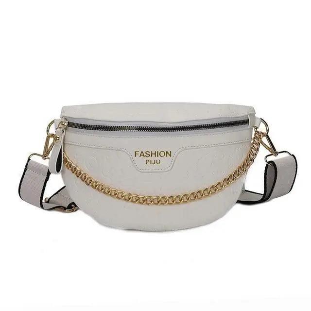 Retro Waist Fanny Pack Purse Leather with Gold Chain