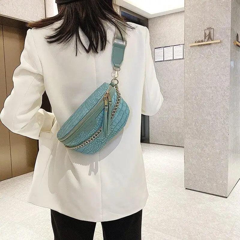 Retro Waist Fanny Pack Purse Leather with Gold Chain