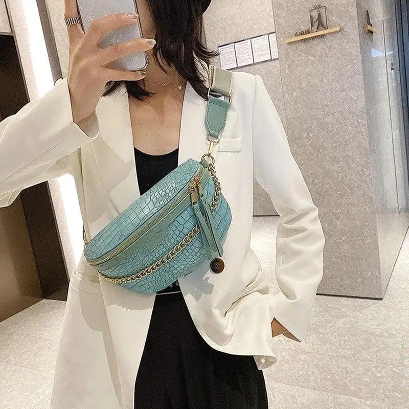 Retro Waist Fanny Pack Purse Leather with Gold Chain