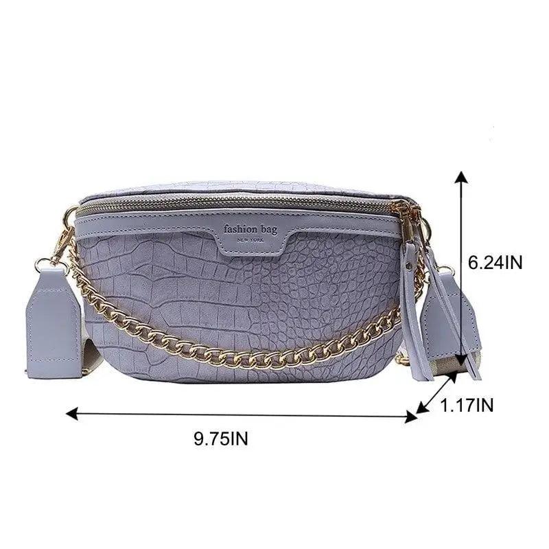 Retro Waist Fanny Pack Purse Leather with Gold Chain