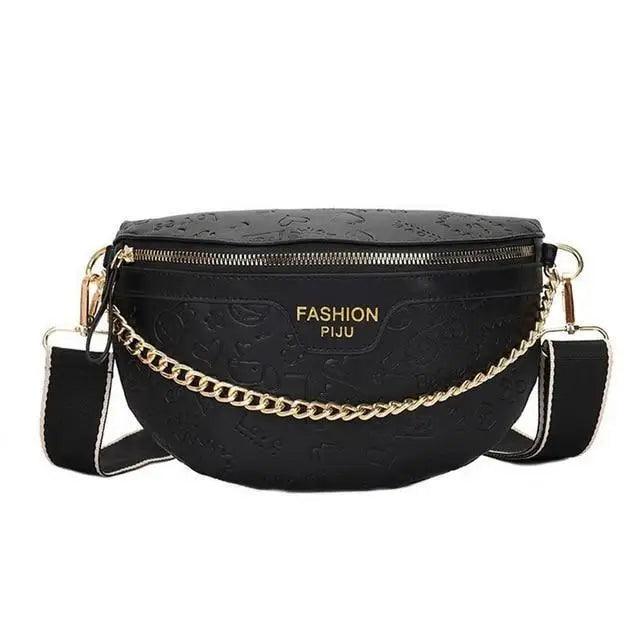 Retro Waist Fanny Pack Purse Leather with Gold Chain