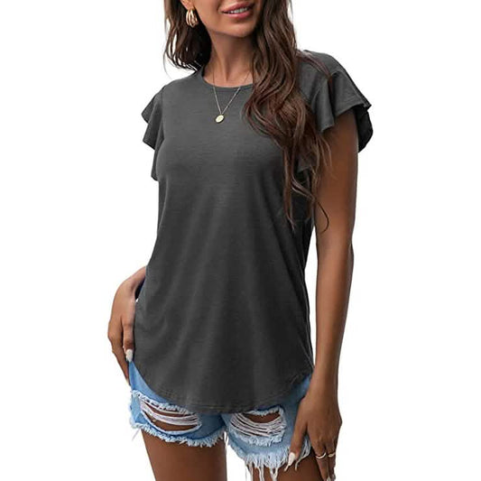 Summer Knit Ruffle Short Sleeve Top
