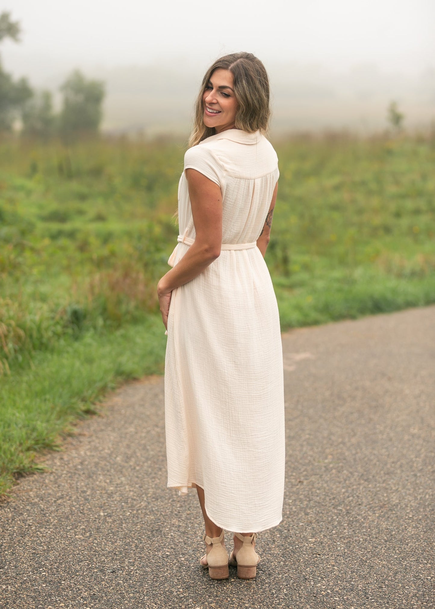 Willow Blush Pink Cotton Gauze Midi Dress